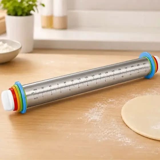 Rolo de Massa Inox Ajustável com Medidas Profissional Pizza Pão Confeitaria