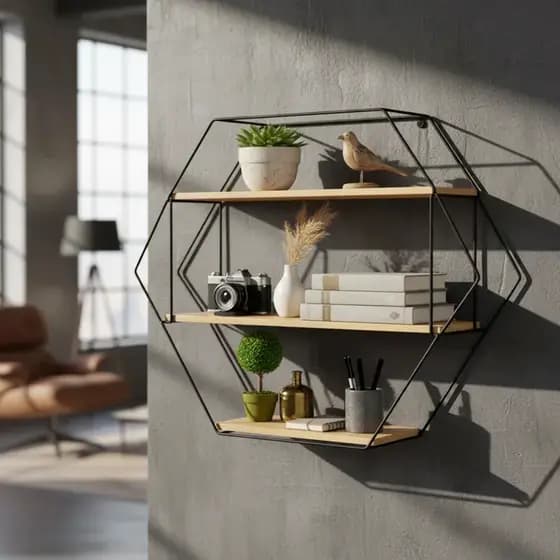 Prateleira de Parede Industrial Madeira com Suporte Metal Preto Organizador Cozinha Sala Escritório