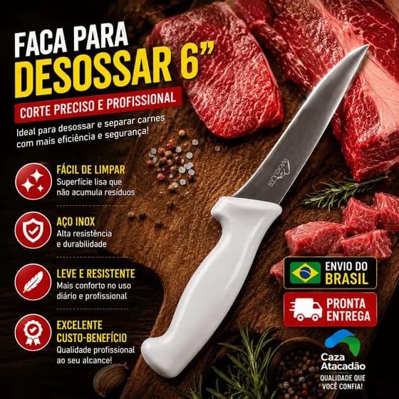 Faca Para Desossar 6 Polegadas Profissional Aço Inox Cabo Anatômico Modular