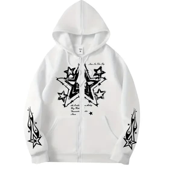 Zíper Oversized Estampa Estrelas Streetwear Moletom Flanelado Estiloso confortavel, casual.