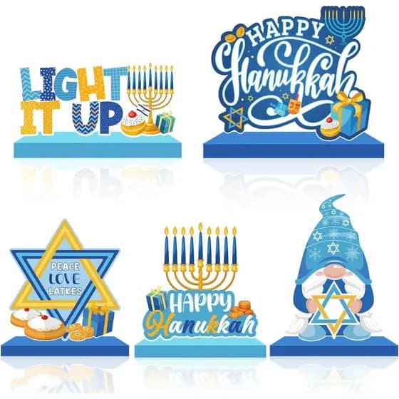 Decoração de Hanukkah, Centro de Mesa de Madeira para Casa, Placas de Feliz Hanukkah, Decoração para Festa de Chanukah