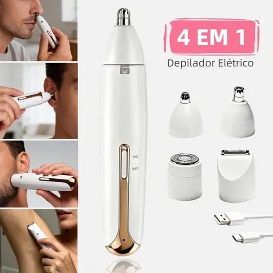 Barbeador Elétrico 4 em 1 Feminino Aparador de pelos para corpo, nariz e sobrancelhas