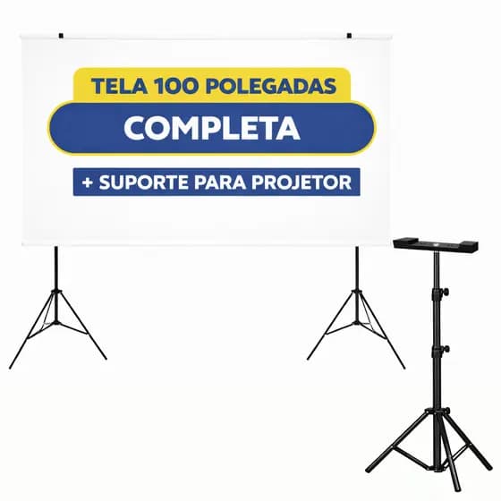 Kit Tela Projeção 100 Polegadas com Tripé + Suporte para Projetor HY300 HY320 Ajustável