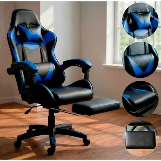 Cadeira Gamer Giratória Ergonômica Reclinável com Apoio de Pés para Jogos e Trabalho