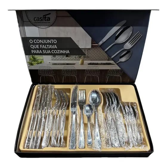 Conjunto Faqueiro 24 Peças Aço Aço Inox Premium Com Caixa