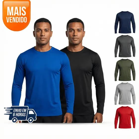 Kit 2 Camisa Térmica Masculina Blusa UV50+ Proteção Segunda Pele Manga Longa Praia Moto Pesca Academia Corrida Ciclista