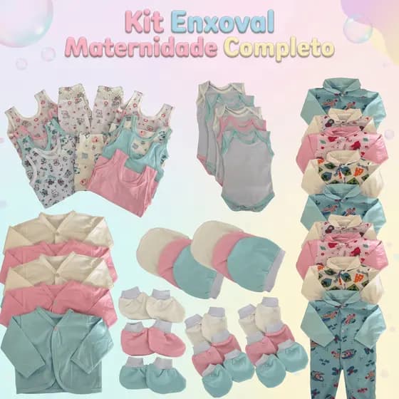 Kit Enxoval Bebê 18 Peças Menino Menina Maternidade 100% Algodão Body Mijão Touca Meia Luva Macacão