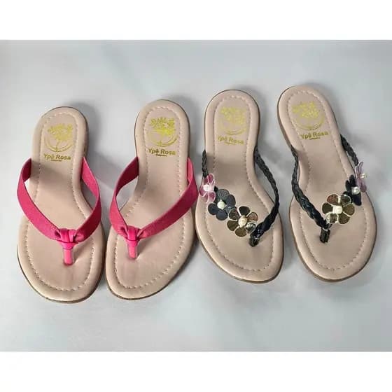 kit 2 Pares Sandália Rasteirinha Feminina Infantil Menina Chinelo Trança Trio Flores Perola Kids