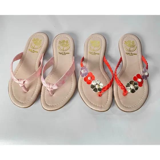 kit 2 Pares Sandália Rasteirinha Menina Chinelo LisoTrança Trio Flores Perola Kids Promoção