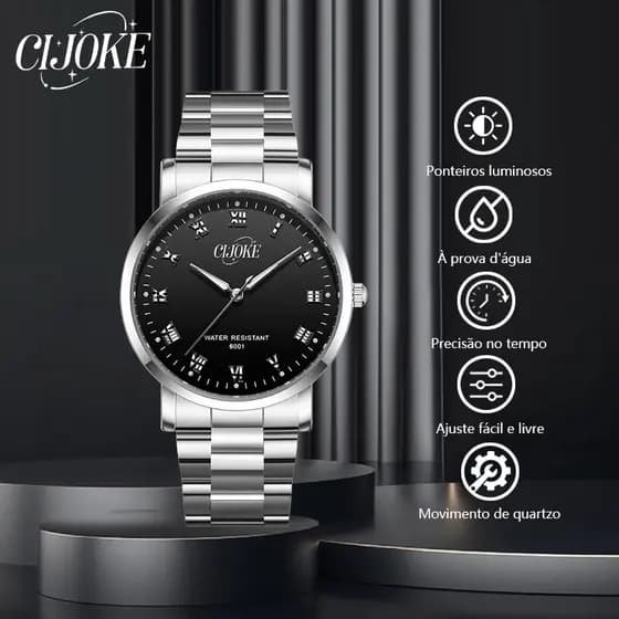 Relógio Masculino Aço Inoxidável, À Prova d'Água, Quartzo e Movimento Automático, Design Luxuoso