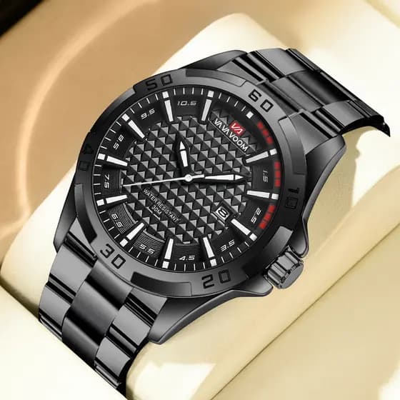 VAVA mais vendido relógio masculino de quartzo negócios robusto luminoso+data aço inoxidável/pulseira de couro presente