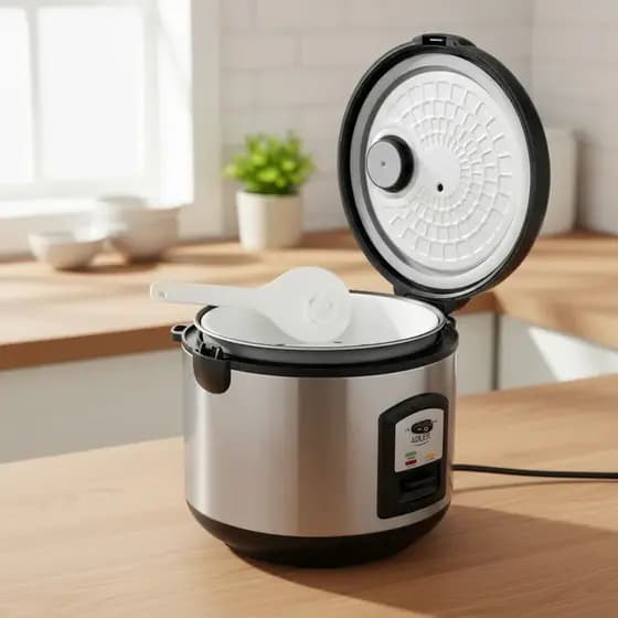 Panela Arroz Elétrica Compacta Preta com Medidor Colher Cozimento Vapor Automático