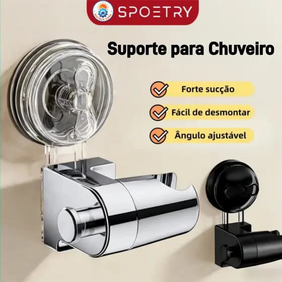 Suporte para Chuveiro com Ventosa Forte - Ajustável e Giratório 360°, Instalação Sem Furar a Parede, para Banheiro