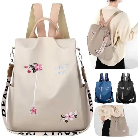 Mochila Feminina Grande Capacidade impermeável Estilo Moderno com Bordado Floral para Escola Trabalho e Viag 2026
