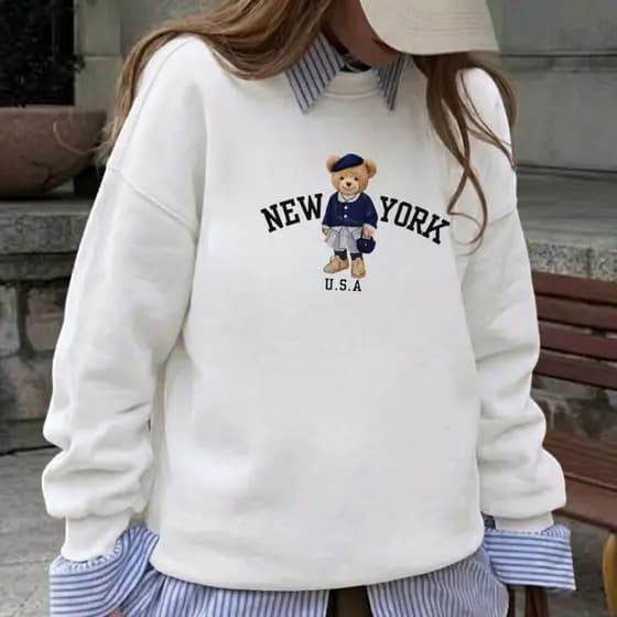 Blusa de Frio Moletom de frio Moletom Feminino Casaco de Inverno casaco de frio Moletom branco blusão New York ursinho