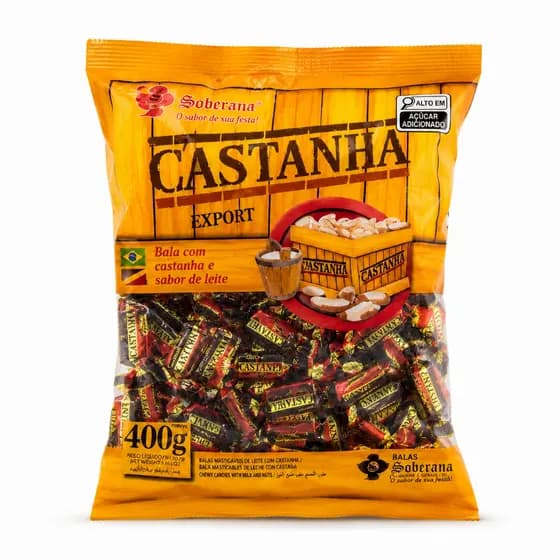 Balas Mastigáveis Caramelo Com Castanha 400g Soberana