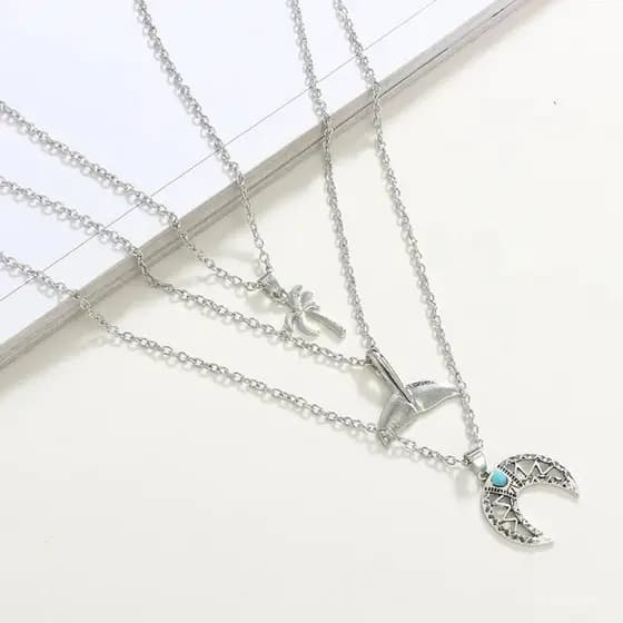 Colar Multicamadas 3 Camadas Cauda de Sereia Correntinha Cordão Feminino