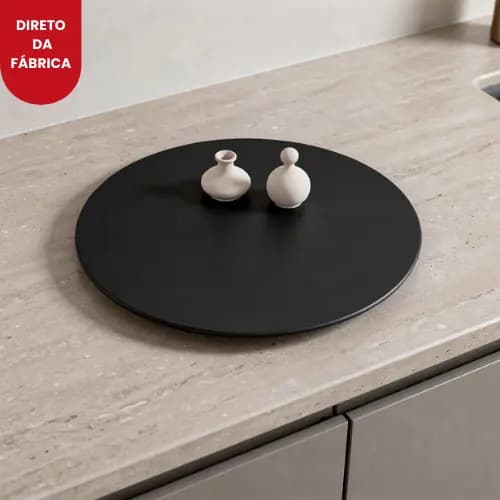 Prato Giratório Laqueado preto com vidro para Servir na Mesa e decorar 60cm de Diâmetro