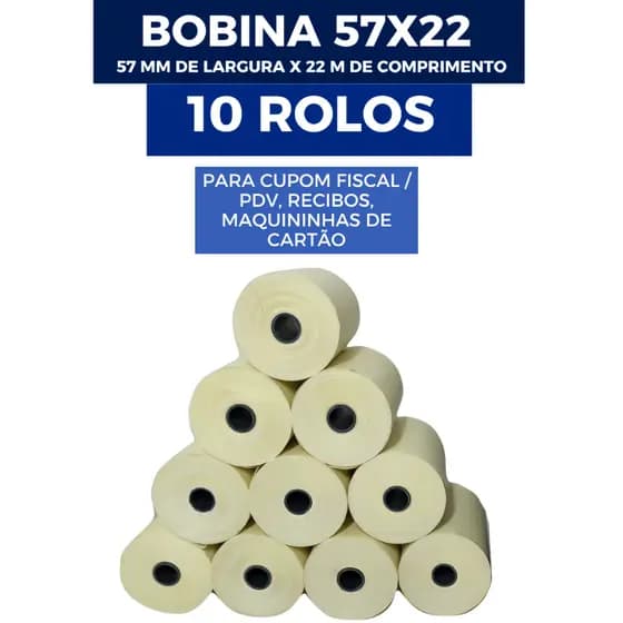 Kit 10un Bobina Térmica 57x22mts Impressão Maquininha