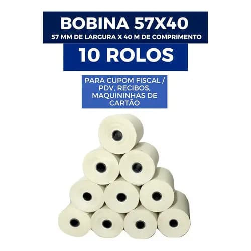 10 un Bobina Térmica 57x40 40m Maquininha Cartão Impressão