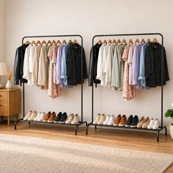 Conjunto Araras de Roupas Cabideiros Multiuso Ideal para Quarto Loja Minimalista Grande Organizador