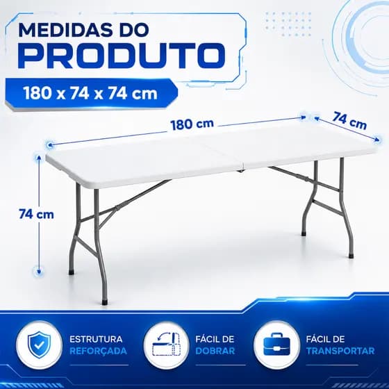Mesa Dobrável Portátil Maleta Camping Praia com Alça 1,80m Imperdível Vira Maleta Picnic