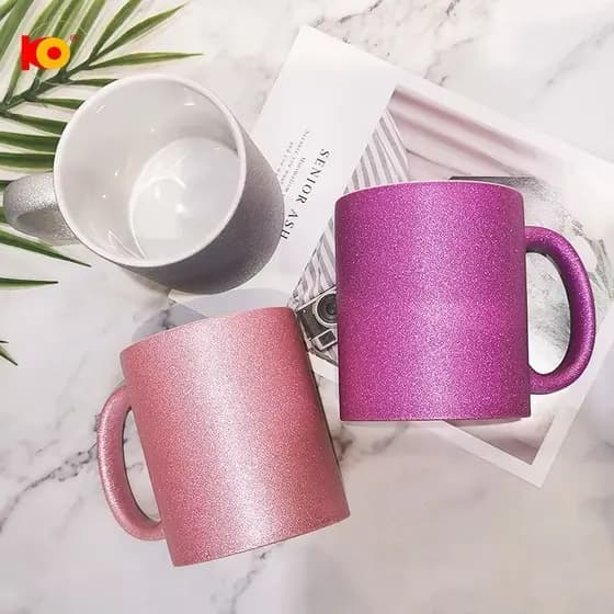 Caneca Xícara Glitter ou Branco 350ml para Sublimação Glitter e Branco