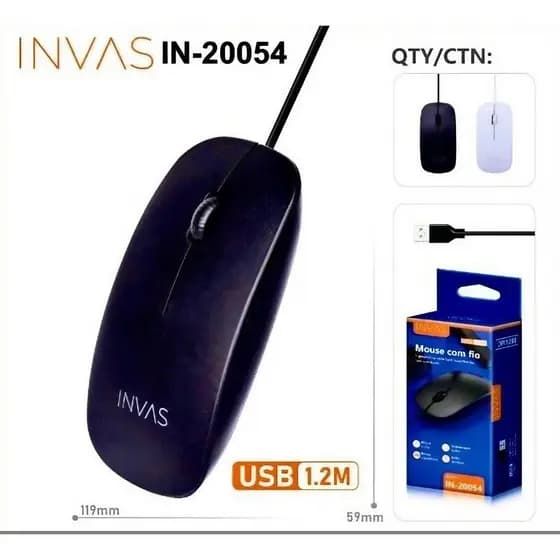 Inova mouse com fio usb óptico para notebook e computador de mesa preto e branco
