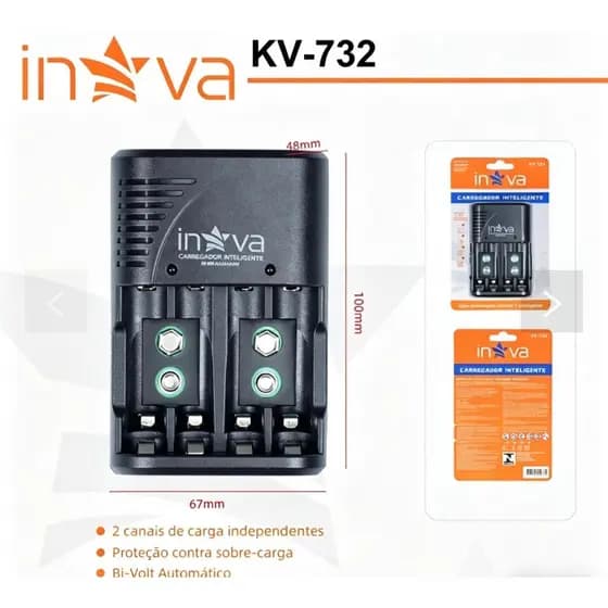 Carregador de Bateria 9V com Bateria Recarregável Kit Completo Alta Durabilidade