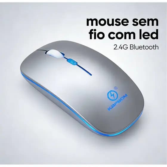 Mouse Sem Fio Wireless Recarregavel Com Led 2.4G Bluetooth modo duplo