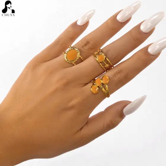 Conjunto de Anéis Empilháveis Criativos em Aço Inoxidável, Joias Geométricas Minimalistas em Tons Dourado e Prateado, Pr