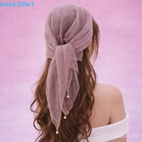 BACK2LIFE1 Lenço Quadrado De Strass , Envoltório De Cabelo Com Acabamento Em Renda Full Sky Star Headwrap , Tecido Respi