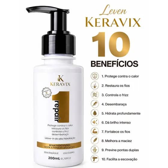 Leave-in Finalizador Sem Frizz Reparação 10em1 - 200ML Keravix