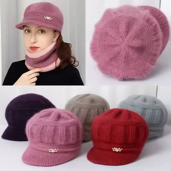 Boina Feminina de Lã Tricotada com Aba Curta Inverno Quente Chapéu Estilo Francês Elegante Moda