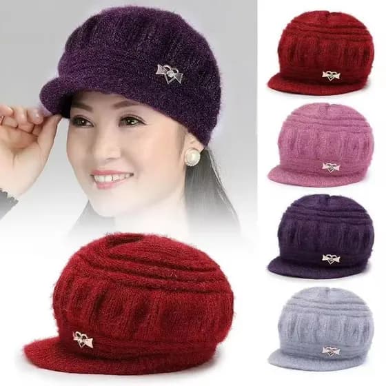 Boina Vintage Inverno Gorro de Lã Tricotado Feminino Peluciado Boné Europeu Aba Curta Outono Inverno