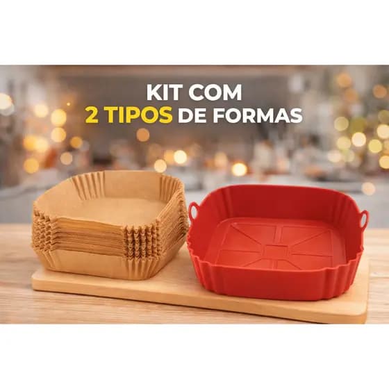 Kit Air Fryer Prático 2 em 1 – Forma de Silicone + Forma de Papel Descartável