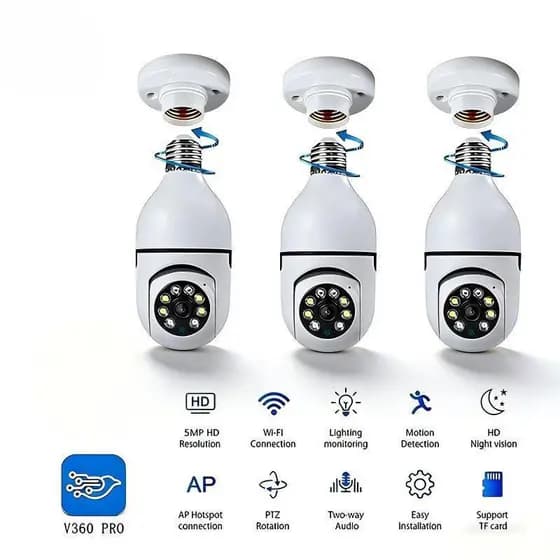 Kit 3 Câmera De Segurança 360 ° Sem Fio Wifi V360 Pro Visão Noturna Infravermelha Completa HD À Prova D'água
