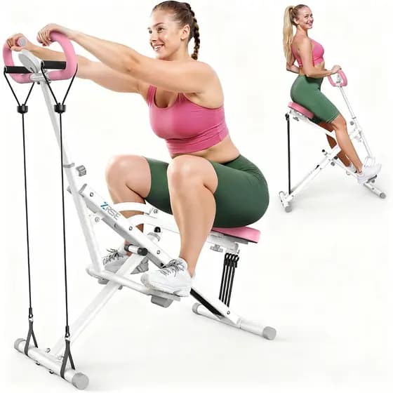 Máquina de Agachamento Simulador de Remo 2 em 1 até 150kg Dobrável com Monitor LCD