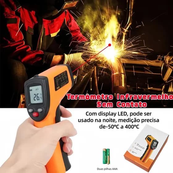 TERMOMETRO INFRAVERMELHO LASER DIGITAL, -50°C A 400°C, PARA BBQ, FORNO, ACIONADOR