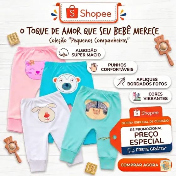 Mijão Vira Pé Bebê 100% Algodão Bordado no Bumbum Enxoval Recém-Nascido