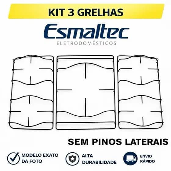 Kit 3 Grelhas para Fogão 5 Bocas Esmaltec Agata Jade Topazio Caribe Lateral + Central