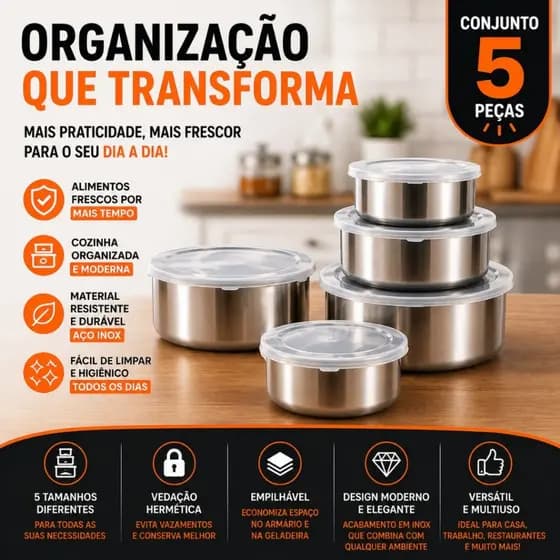 kit potes herméticos Redondos 5 potes hermeticos com tampa vedação cozinha armazenamento