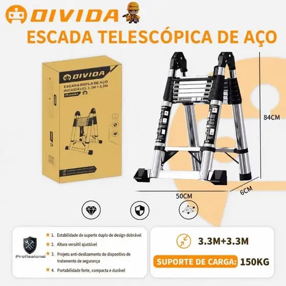 Escada Dobravel Multifuncional 5m Liga de Alumínio Reforçada Portátil