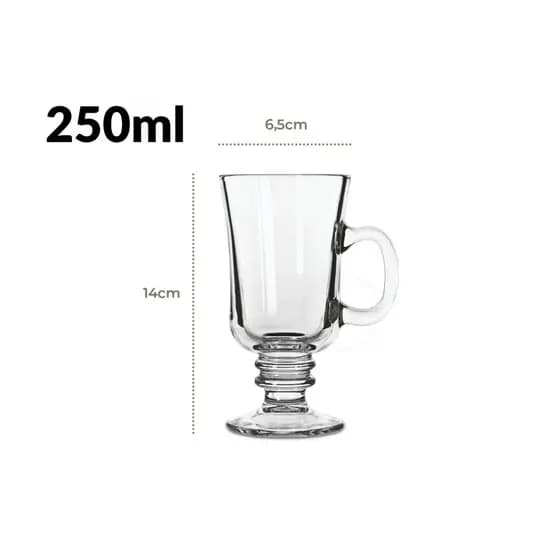 Jogo 6 Peças Taça Canecas Capuccino Nespresso Em Vidro Irish Coffee 250ml