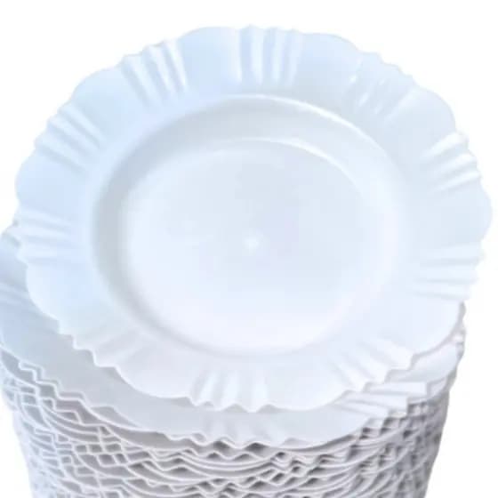Kit Pratos Branco Fundo Com Borda Plástico