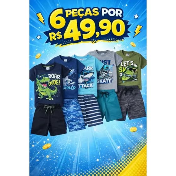 Kit Sortido 6 Peças de Roupas Infantil Menino