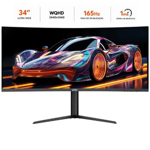 Monitor Gamer Curvo 34" Ultra Wide WQHD 165Hz 1ms Tela VA 21:9 HDMI DisplayPort Suporte Vesa