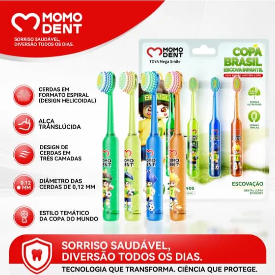 Momodent Escova De Dente Infantil, 4 Peças , 4 Cores, 2 A 6 Anos, Copa do Mundo 2026