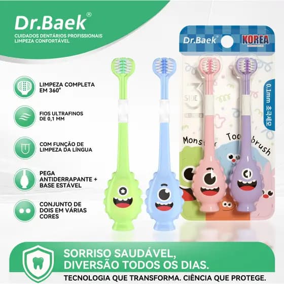 Escova de Dente Infantil, Kit 2un, 0.1 mm Cerdas Macias Raspador Língua, 3-12 Anos