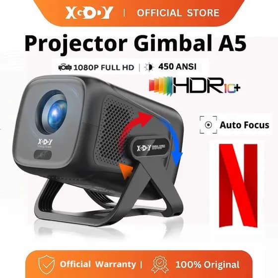 XGODY Gimbal A5 Mini Projetor 4K 550 ANSI FHD 1080P Android 11 MirrorLink Alinhamento De Base Automática